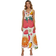 Fruit Sweet Pattern V-neck Sleeveless Loose Fit Overalls by Ravend