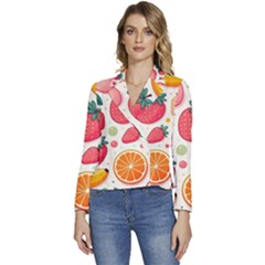 Fruit Sweet Pattern Women s Long Sleeve Revers Collar Cropped Jacket by Ravend