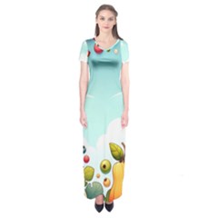 Fruits Sweet Papaya Orange Pattern Short Sleeve Maxi Dress by Ravend