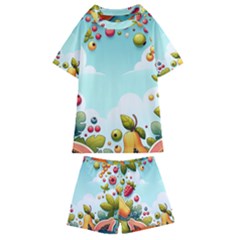 Fruits Sweet Papaya Orange Pattern Kids  Swim T-shirt And Shorts Set by Ravend