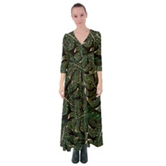 Monstera Plant Tropical Jungle Button Up Maxi Dress by Ravend