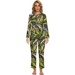 Foliage Pattern Texture Background Womens  Long Sleeve Lightweight Pajamas Set by Ravend