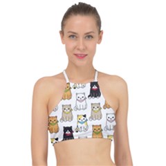 Cat Kitten Seamless Pattern Halter Bikini Top by Grandong