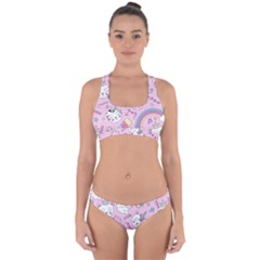 Beautiful Cute Animals Pattern Pink Cross Back Hipster Bikini Set by Grandong