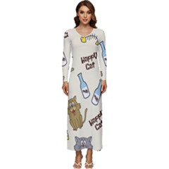 Cute Astronaut Cat With Star Galaxy Elements Seamless Pattern Long Sleeve Longline Maxi Dress by Grandong