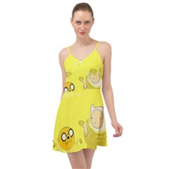 Adventure Time Jake The Dog Finn The Human Artwork Yellow Summer Time Chiffon Dress by Sarkoni