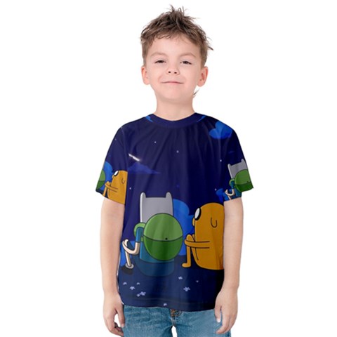 Adventure Time Jake And Finn Night Kids  Cotton T-shirt by Sarkoni