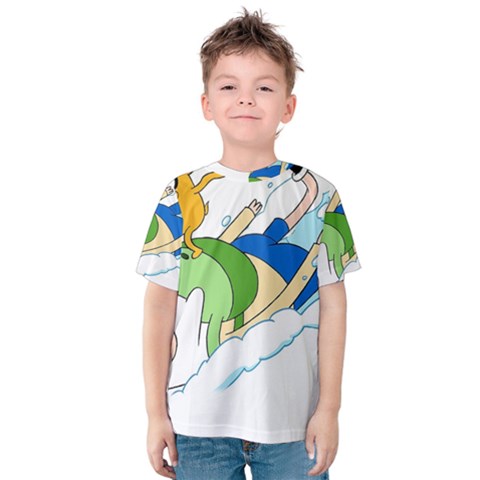 Adventure Time Finn And Jake Snow Kids  Cotton T-shirt by Sarkoni