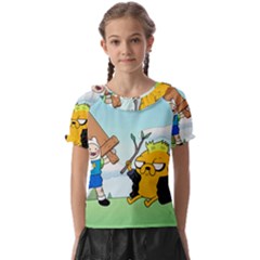 Adventure Time Finn And Jake Cartoon Network Parody Kids  Frill Chiffon Blouse by Sarkoni