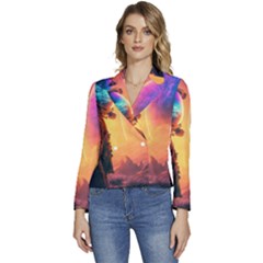 Illustration Trippy Psychedelic Astronaut Landscape Planet Mountains Women s Long Sleeve Revers Collar Cropped Jacket by Sarkoni