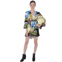 My Neighbor Totoro V-neck Flare Sleeve Mini Dress by Sarkoni