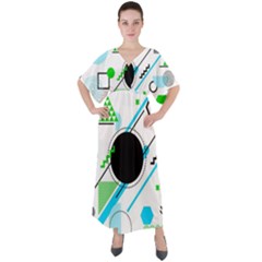 Geometric Shapes Background V-neck Boho Style Maxi Dress by Bedest