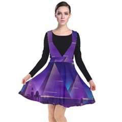 Egyptian Pyramids Night Landscape Cartoon Plunge Pinafore Dress by Bedest