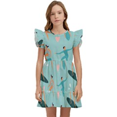 Beach Surfing Surfers With Surfboards Surfer Rides Wave Summer Outdoors Surfboards Seamless Pattern Kids  Winged Sleeve Dress by Bedest