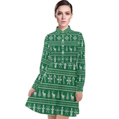 Wallpaper Ugly Sweater Backgrounds Christmas Long Sleeve Chiffon Shirt Dress by artworkshop