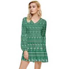 Wallpaper Ugly Sweater Backgrounds Christmas Tiered Long Sleeve Mini Dress by artworkshop