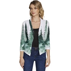 Tree Watercolor Painting Pine Forest Women s Casual 3/4 Sleeve Spring Jacket by Hannah976