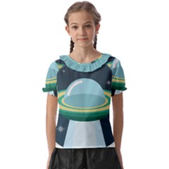 Illustration Ufo Alien  Unidentified Flying Object Kids  Frill Chiffon Blouse by Sarkoni