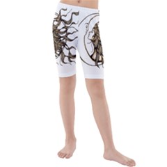 Psychedelic Art Drawing Sun And Moon Head Fictional Character Kids  Mid Length Swim Shorts by Sarkoni