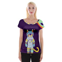 Cat Astronaut Space Retro Universe Cap Sleeve Top by Bedest