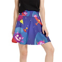 Cartoon Funny Aliens With Ufo Duck Starry Sky Set Waistband Skirt by Ndabl3x