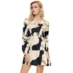 Deer Wildlife Tiered Long Sleeve Mini Dress by Sarkoni