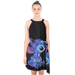 Stitch Love Cartoon Cute Space Halter Collar Waist Tie Chiffon Dress by Bedest