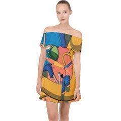 Finn And Jake Adventure Time Bmo Cartoon Off Shoulder Chiffon Dress by Bedest