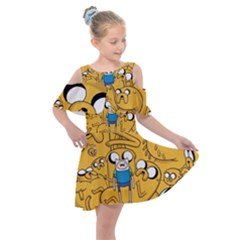 Adventure Time Finn Jake Cartoon Kids  Shoulder Cutout Chiffon Dress by Bedest