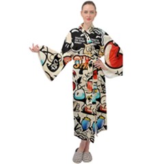 Comical Words Animals Comic Omics Crazy Graffiti Maxi Velvet Kimono by Bedest
