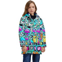 Graffiti Pop Art Crazy Retro Kids  Hooded Longline Puffer Jacket by Bedest