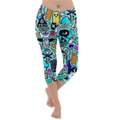 Graffiti Pop Art Crazy Retro Lightweight Velour Capri Yoga Leggings by Bedest