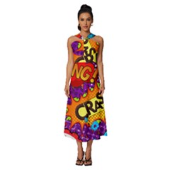 Crash Bang Adventure Time Art Boom Graffiti Sleeveless Cross Front Cocktail Midi Chiffon Dress by Bedest