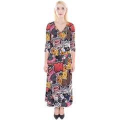 Stickerbomb Crazy Graffiti Graphite Monster Quarter Sleeve Wrap Maxi Dress by Bedest