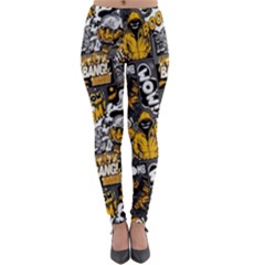 Boom Bang Art Crazy Drawing Graffiti Hello Retro Sayings Yellow Lightweight Velour Leggings by Bedest