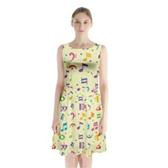 Seamless Pattern Musical Note Doodle Symbol Sleeveless Waist Tie Chiffon Dress by Hannah976