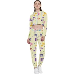 Seamless Pattern Musical Note Doodle Symbol Cropped Zip Up Lounge Set by Hannah976