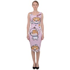 Set Kawaii Smile Japanese Dog Akita Inu Cartoon Sleeveless Pencil Dress by Hannah976