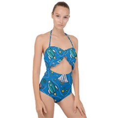 About Space Seamless Pattern Scallop Top Cut Out Swimsuit by Hannah976