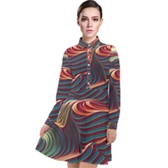 Dessert Storm Wave  pattern  Long Sleeve Chiffon Shirt Dress by coffeus