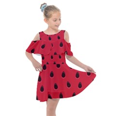 Seamless Watermelon Surface Texture Kids  Shoulder Cutout Chiffon Dress by Hannah976