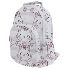 Cat With Bow Pattern Rounded Multi Pocket Backpack by Hannah976