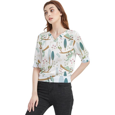 Pattern Sloth Woodland Quarter Sleeve Blouse by Hannah976