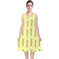 Yellow Pineapple V-neck Midi Sleeveless Dress  by ConteMonfrey