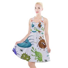 Dangerous Streptococcus Lactobacillus Staphylococcus Others Microbes Cartoon Style Vector Seamless P Halter Party Swing Dress  by Ravend