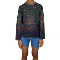 Mathematical Colorful Formulas Drawn By Hand Black Chalkboard Kids  Long Sleeve Swimwear by Ravend