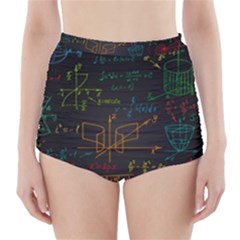 Mathematical Colorful Formulas Drawn By Hand Black Chalkboard High-waisted Bikini Bottoms by Ravend