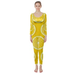 Lemon Fruits Slice Seamless Pattern Long Sleeve Catsuit by Ravend