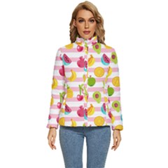 Tropical Fruits Berries Seamless Pattern Women s Puffer Bubble Jacket Coat by Ravend