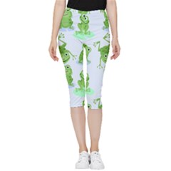 Cute Green Frogs Seamless Pattern Inside Out Lightweight Velour Capri Leggings  by Ravend